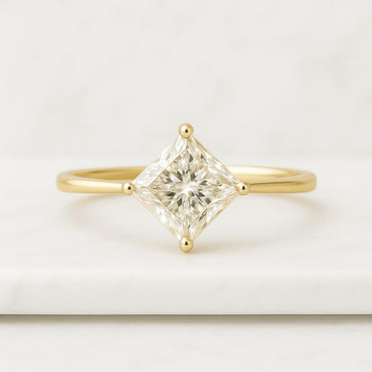 Princess Lab Diamond Solitaire Ring Platinum Plated 925 Silver