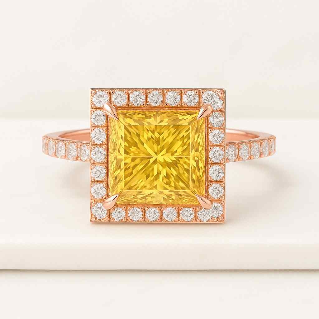 Princess Moissanite Engagement Ring with Halo 14K Solid Gold Pave Side Stone Ring  Promise Ring with 1 1.5 2 CT Princess Center Stone