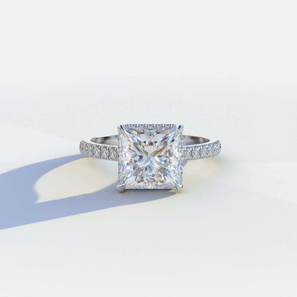 Princess Solitaire Ring Hidden Halo Anniversary Ring
