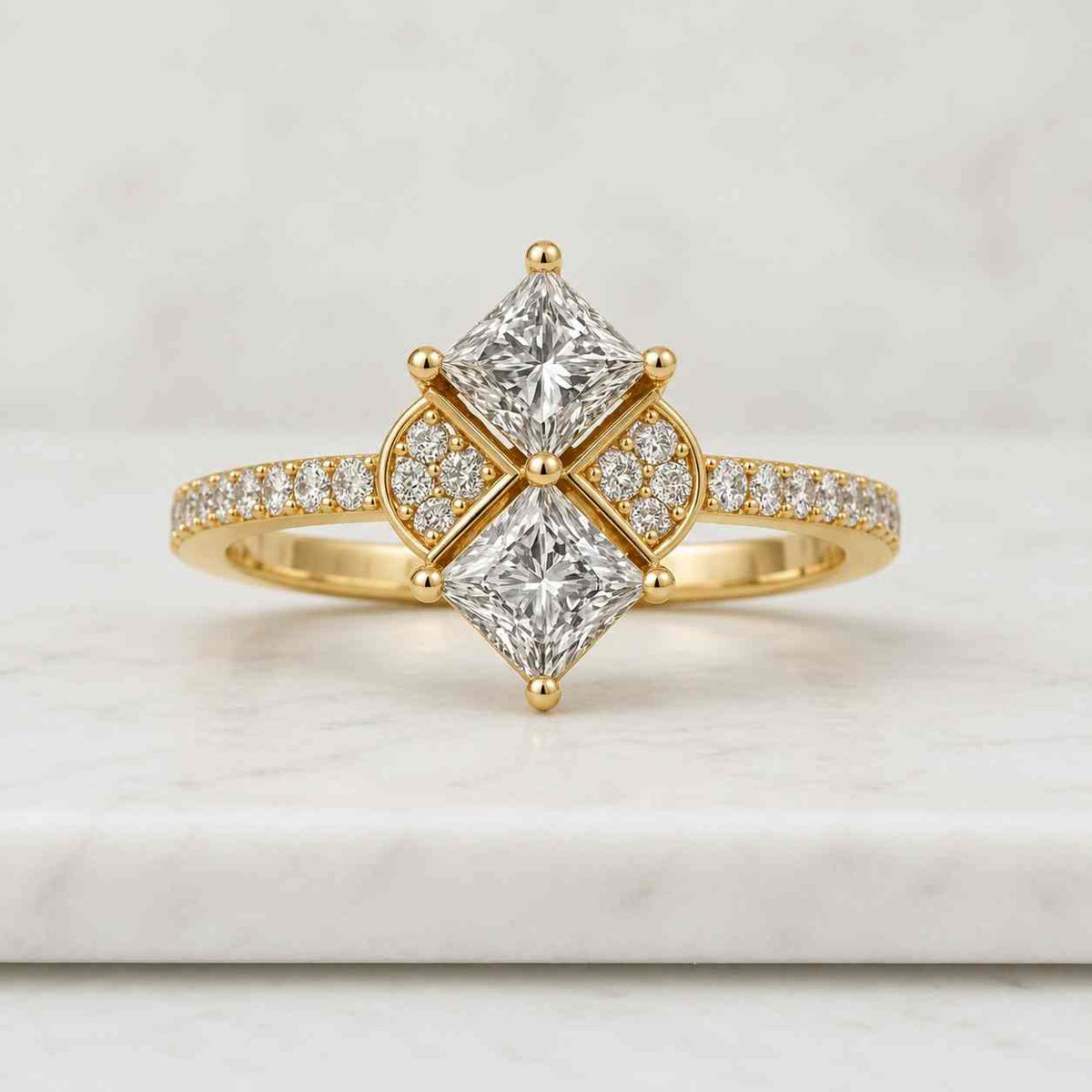 Princess cut Lab Grown Diamond engagement ring Yellow gold IGI certified Diamond engagement ring Cluster ring Anniversary promise ring
