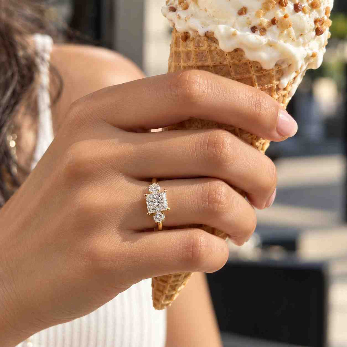princess cut moissanite engagement ring cluster yellow gold lab grown diamond ring vintage bridal promise anniversary jewelry gift for woman