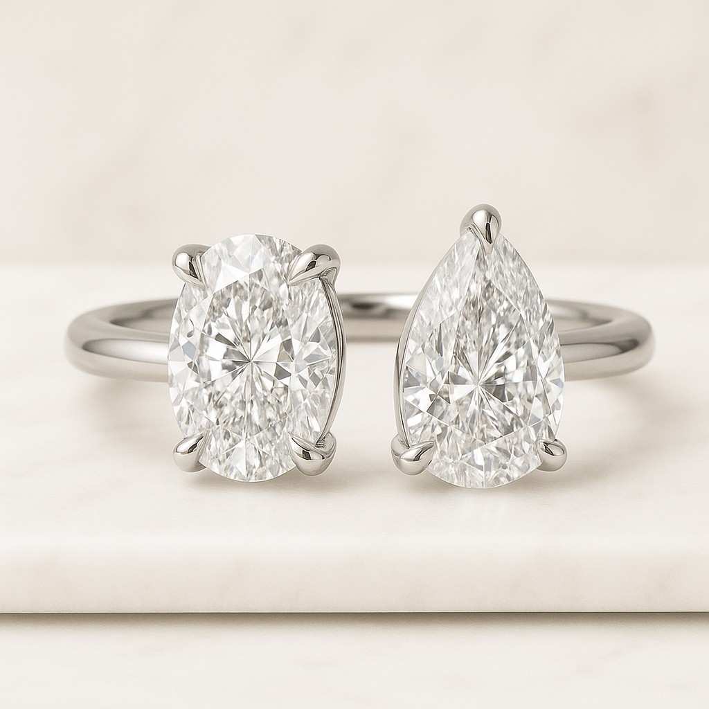 promise ring for her vintage diamond ring oval and pear 2.53tcw lab grown diamond toi et moi ring