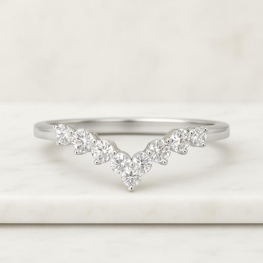 Natural Round Diamond Wedding Band Minimalist 14K White Gold Curved Band