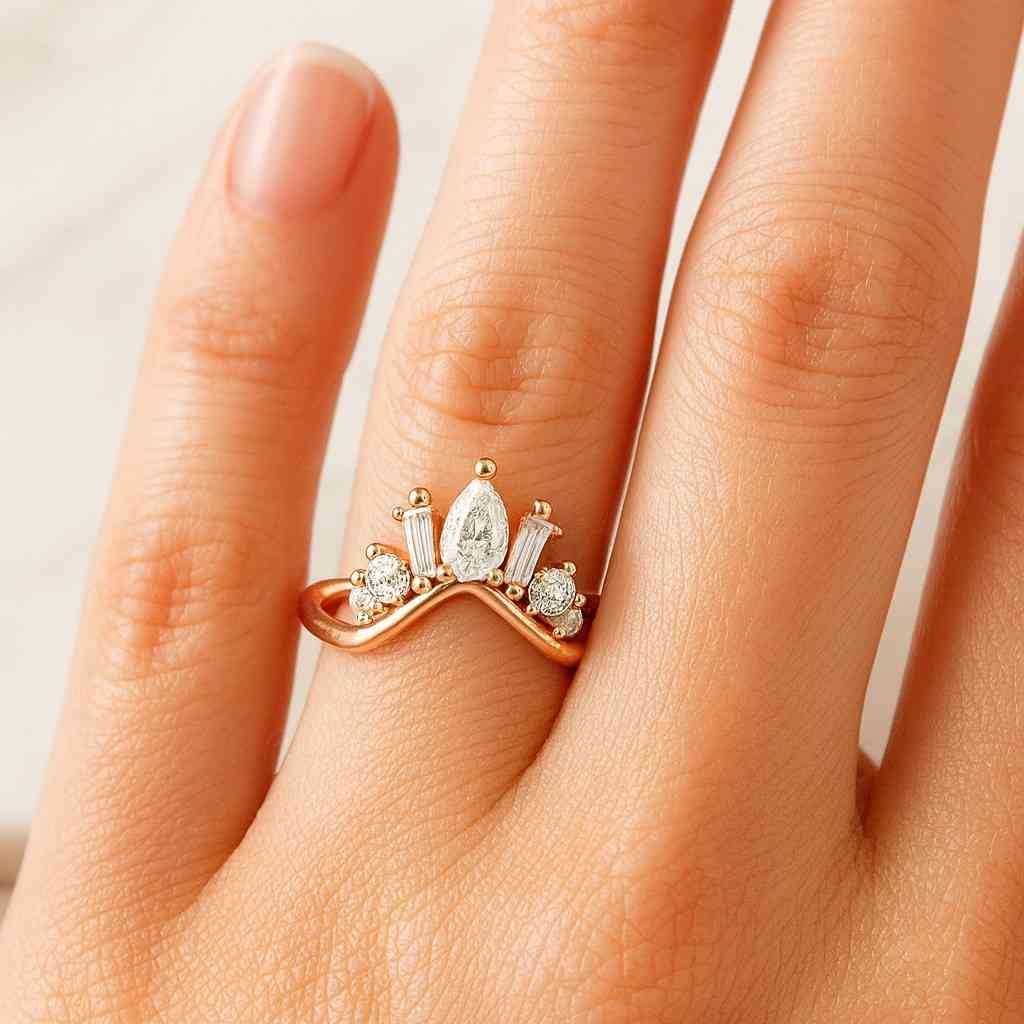 Round Diamond Tiara Wedding Band for Engagement Ring Real Lab Grown Diamond Marquise Bridal Stacking Ring