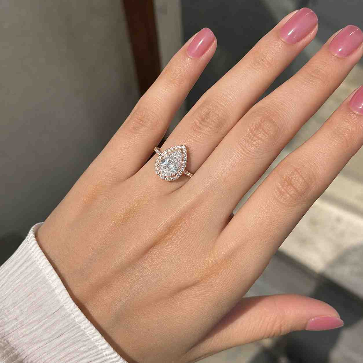 prong pave pear cut moissanite engagement ring, solid gold halo pear moissanite wedding ring