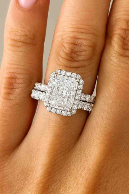 Prong Set Diamond Ring 14K Solid Gold Ring Halo Set Radiant Cut Moissanite Diamond Ring Pave Engagement Ring Solitaire Ring