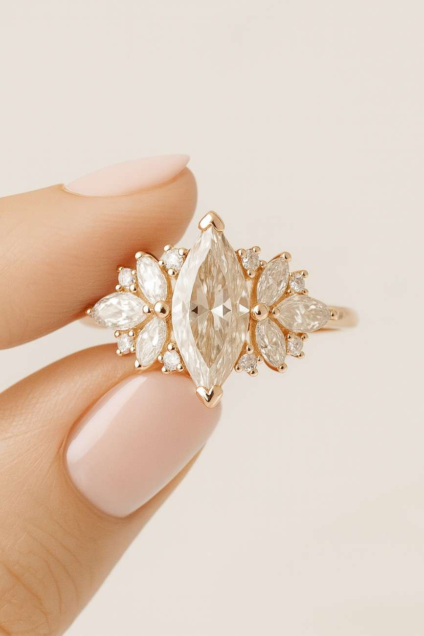 Proposal Ring for Her Six Claw Prong Setting Ring Gifts Marquise Diamond Engagement Ring Genuine Lab Grown Diamond Anniversary Ring