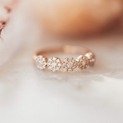 Pure Silver Engagement Ring, Flower Diamonds Cluster Ring