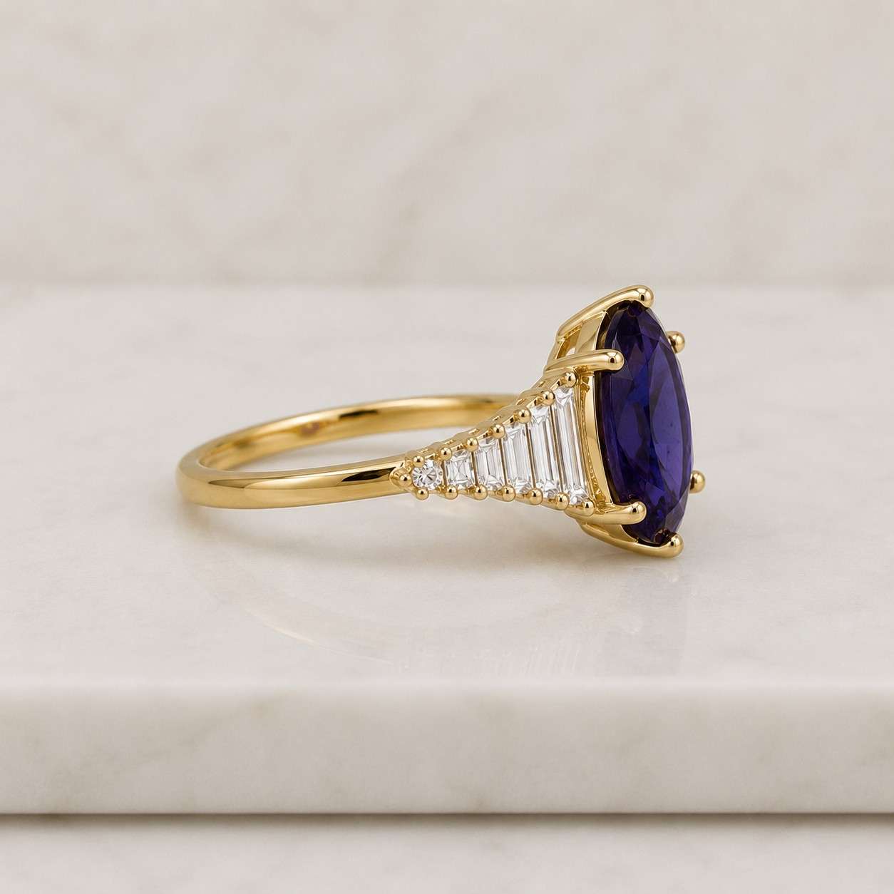 Purple Sapphire & Diamond Engagement Ring 
