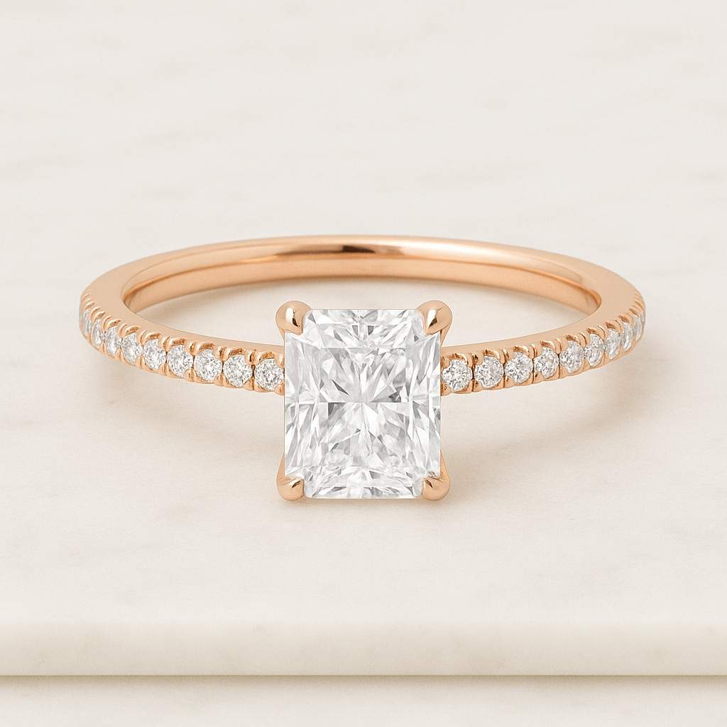 Hidden Halo 14k Solid White Gold Wedding Ring Pave Set Proposal Ring For Women