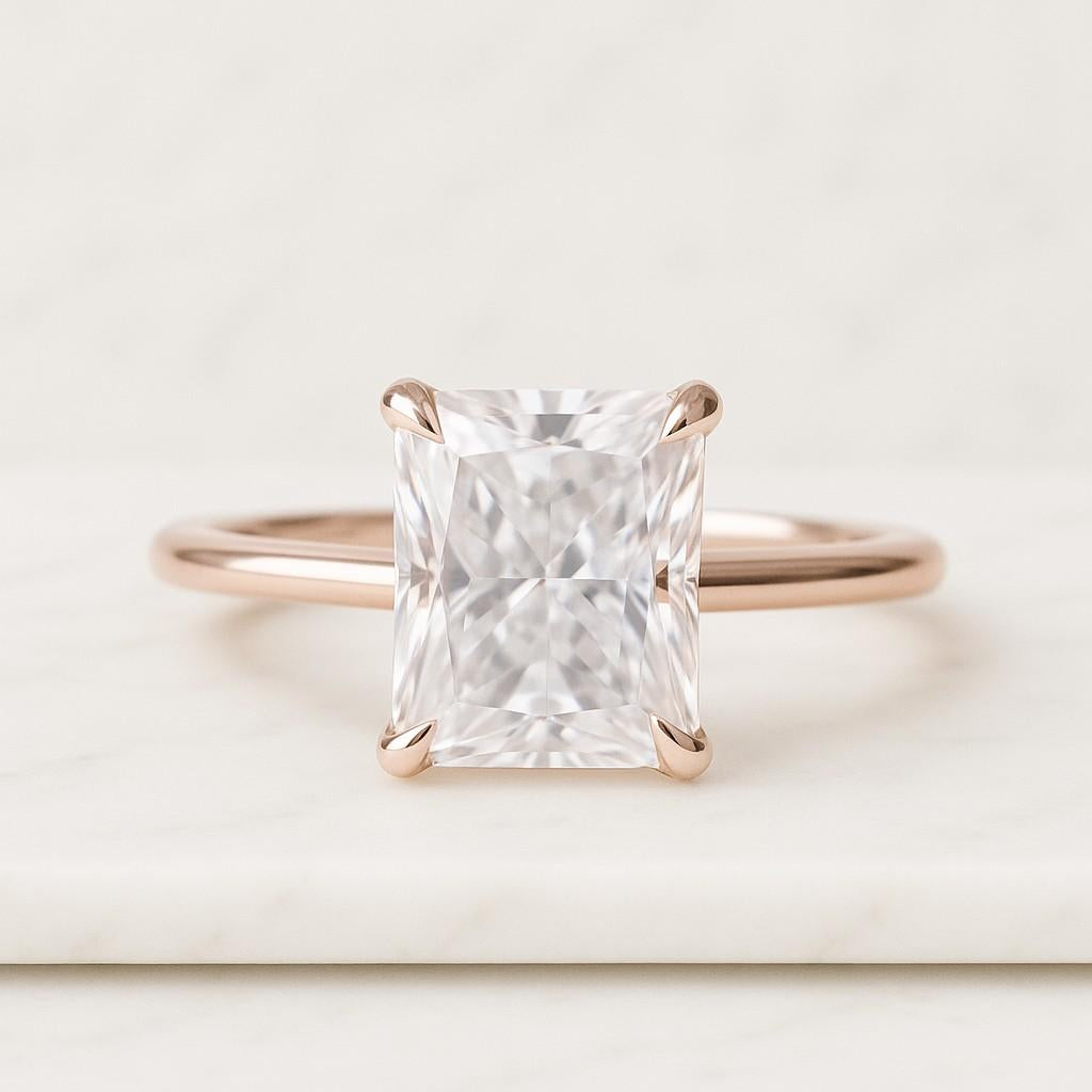 Radiant Cut Diamond Solitaire Ring Lab Grown Diamond Halo Engagement Ring