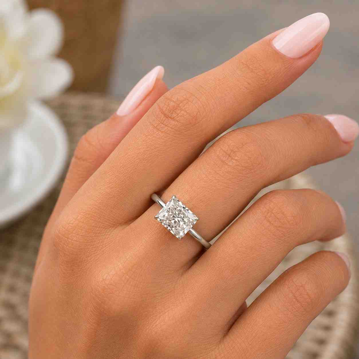 2.00Ct East-West Radiant Cut Lab-Grown Diamond or Moissanite Engagement Ring, Hidden Halo, 14K Gold