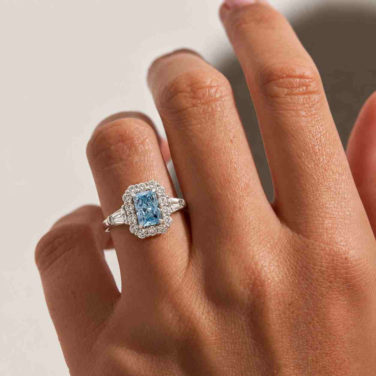Radiant Cut Blue Diamond Vintage Halo Engagement Ring, Fancy Color IGI Certified Diamond Ring, Wedding Ring for Her, Anniversary Gift Ring
