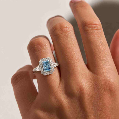 Radiant Cut Blue Diamond Vintage Halo Engagement Ring, Fancy Color IGI Certified Diamond Ring, Wedding Ring for Her, Anniversary Gift Ring
