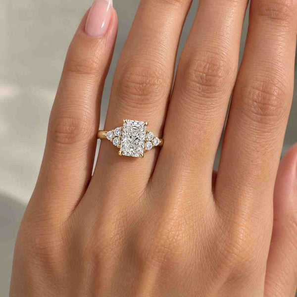 Radiant Cut Diamond Cluster Engagement Ring, Lab Grown Diamond Proposal Ring, Handmade Gold Ring for Her, IGI Certified Anniversary Gift