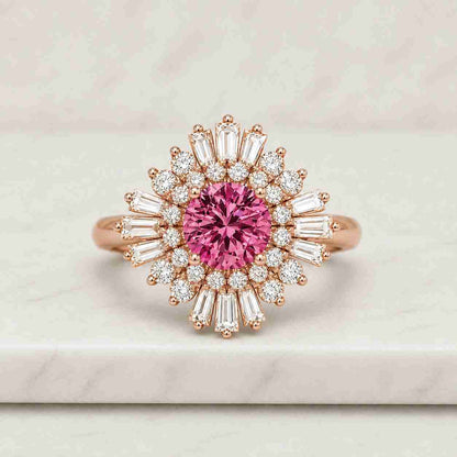 Radiant Cut Diamond Engagement Ring Lab Grown Diamond Ring With Round Side Stones Ring for Women Thick Band Ring Diamond Proposal Ring
