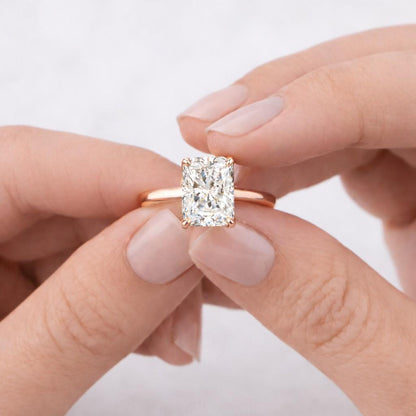 Radiant Cut Diamond Ring For Women, Hidden Halo Engagement Ring