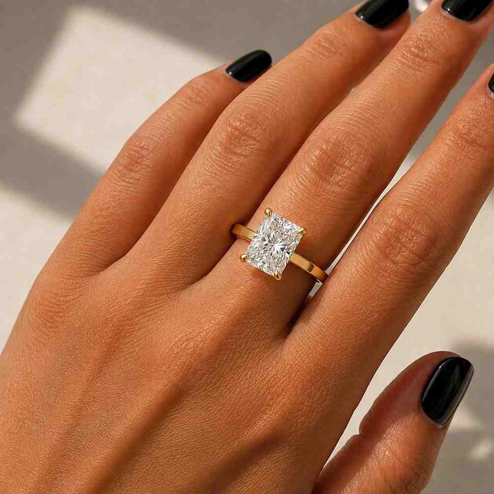 Radiant Cut Lab Grown Diamond Solitaire Engagement Ring, 14k Gold