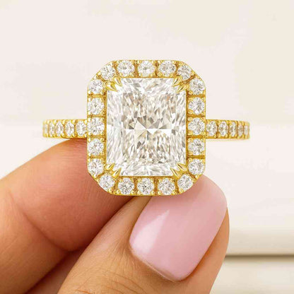 Radiant Cut Diamond Solitaire Ring Lab Grown Diamond Halo Engagement Ring