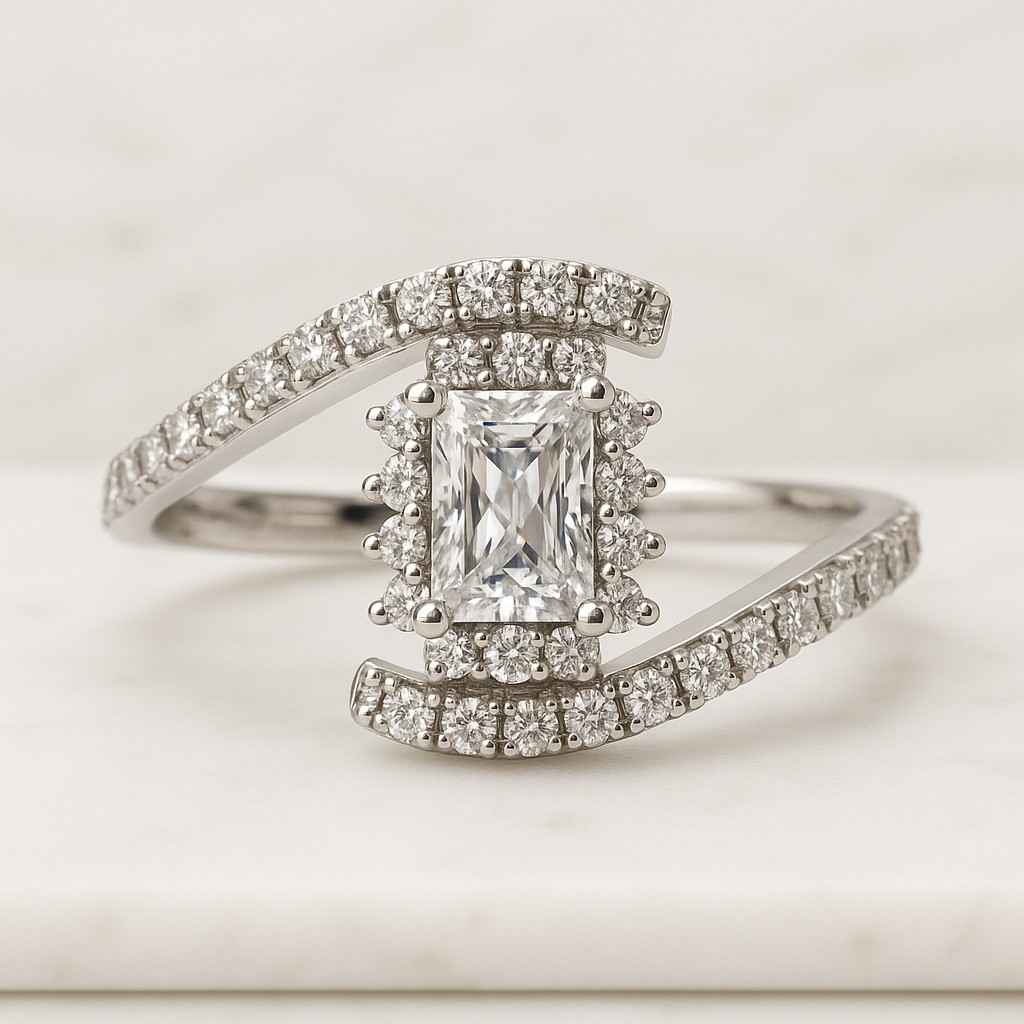 Radiant Cut Diamond Solitaire Ring Lab Grown Diamond Halo Engagement Ring Prong Set Diamond Ring