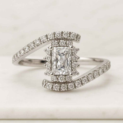 Radiant Cut Diamond Solitaire Ring Lab Grown Diamond Halo Engagement Ring Prong Set Diamond Ring