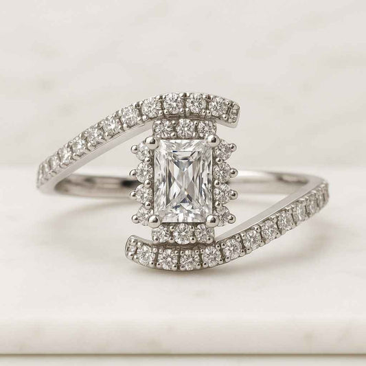 Radiant Cut Diamond Solitaire Ring Lab Grown Diamond Halo Engagement Ring Prong Set Diamond Ring
