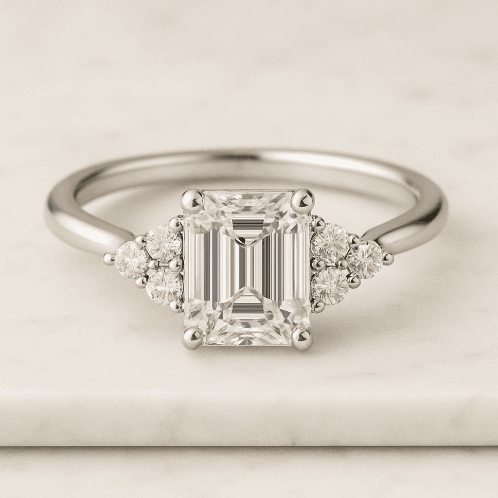 Unique Oval Cut Solitaire Side Marquise Moissanite Engagement Ring Solid Gold Ring Gift For Her