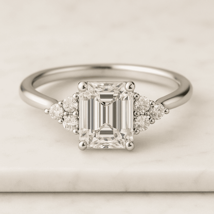 Unique Oval Cut Solitaire Side Marquise Moissanite Engagement Ring Solid Gold Ring Gift For Her