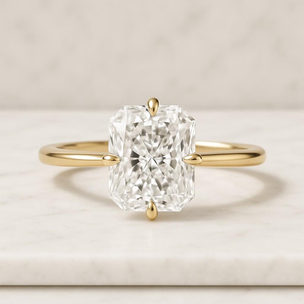 Radiant Cut Engagement Ring Two Tone Sterling Silver 925 and Yellow Gold Vermeil Solitaire Ring Simulated Diamond Promise Travel ring Radiant Cut Lab Grown Diamond Solitaire Engagement Ring