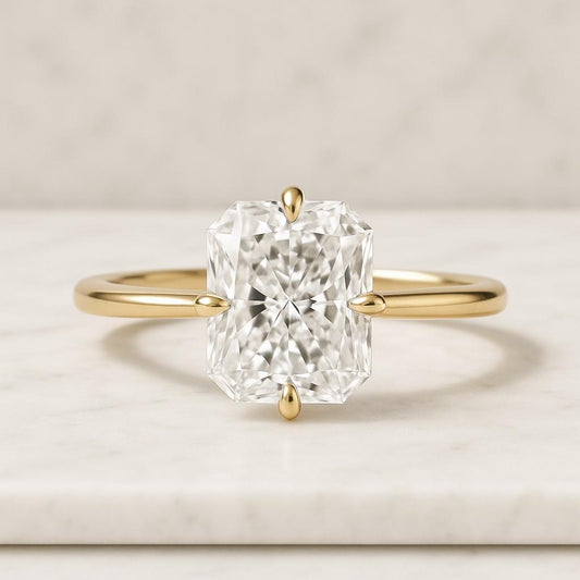Radiant Cut Engagement Ring Two Tone Sterling Silver 925 and Yellow Gold Vermeil Solitaire Ring Simulated Diamond Promise Travel ring Radiant Cut Lab Grown Diamond Solitaire Engagement Ring
