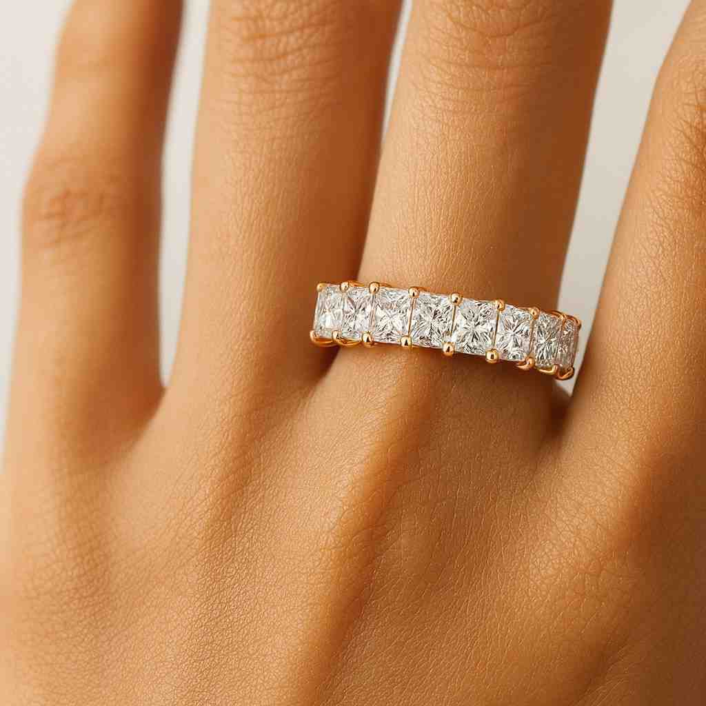Radiant Cut Lab Diamond Full Eternity Band White Gold Anniversary Ring