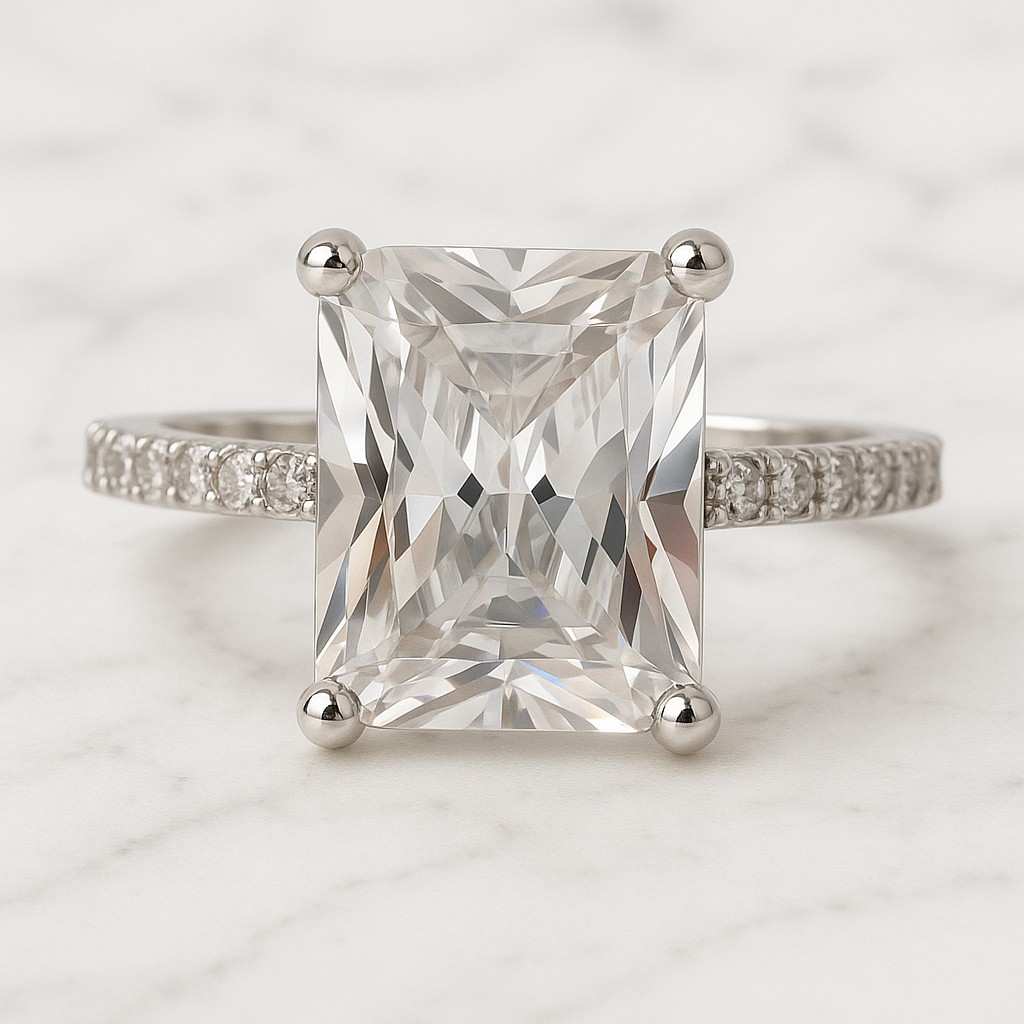 Radiant Cut Lab Diamond Solitaire Accent Ring Clarity Lab Diamond Claw Prong Set Ring