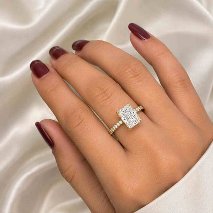 Radiant Cut Lab Grown Bridal Ring Set, Pave Engagement Ring, 14k White Gold, Anniversary Gift For Her
