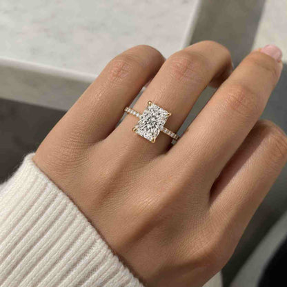 Radiant Cut Lab Grown Diamond Engagement Ring, 14K White Gold Pave Band, Vintage Halo Diamond Ring, Art Deco Ring, IGI Certified Diamond
