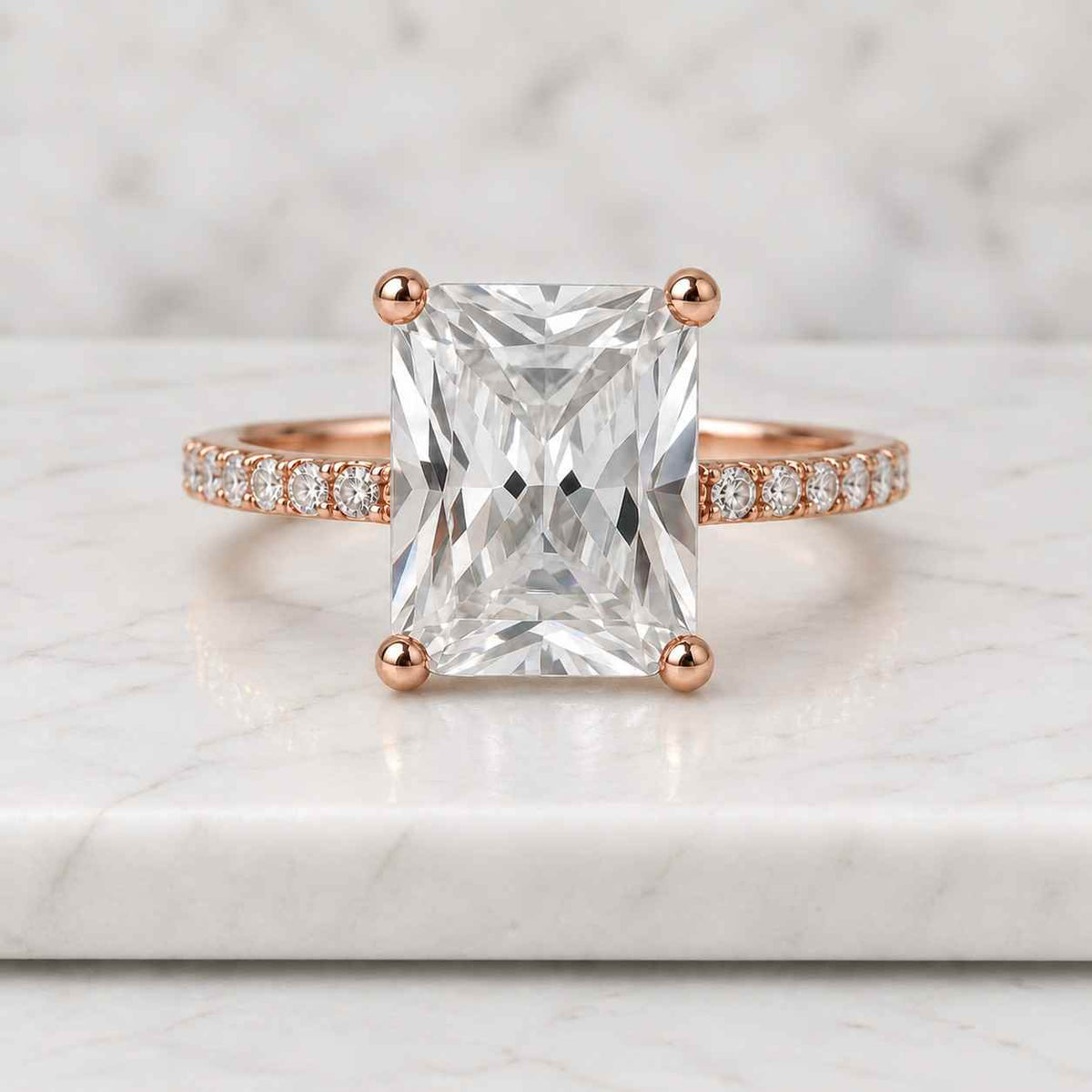 Radiant Cut Lab Grown Diamond Engagement Ring, Five Stone Diamond Promise Ring for Women, Solid Gold Ring, Anniversary Gifts for Her
