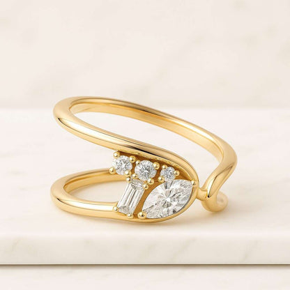 Radiant Cut Lab Grown Diamond Engagement Ring Hidden Halo Pave Band