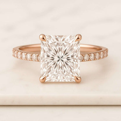 Radiant Cut Lab Grown Diamond Engagement Ring  Hidden Halo Pave  IGI Certified