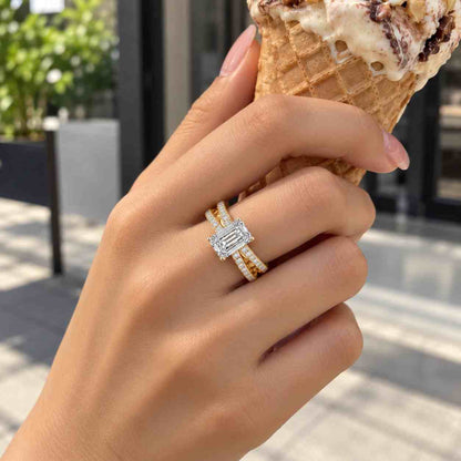 Radiant Cut Lab Grown Diamond Engagement Ring, Solid Gold Solitaire Hidden Halo, IGI Certified
