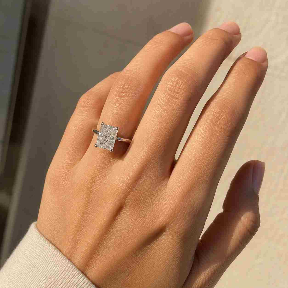 Radiant Cut Lab Grown Diamond Hidden Halo Engagement Ring  10k 14k 18k Gold, Silver & Platinum  IGI Certified