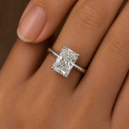Radiant Cut Lab Grown Diamond Solitaire Ring with Hidden Halo