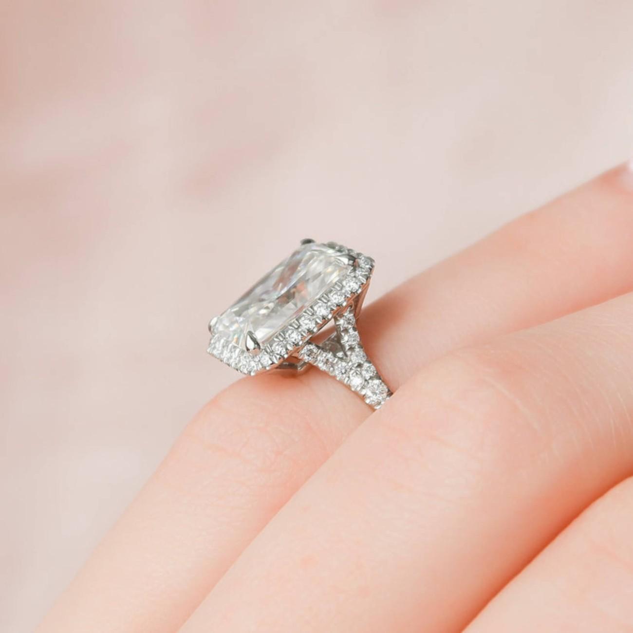 radiant cut lab grown diamond split shank ring