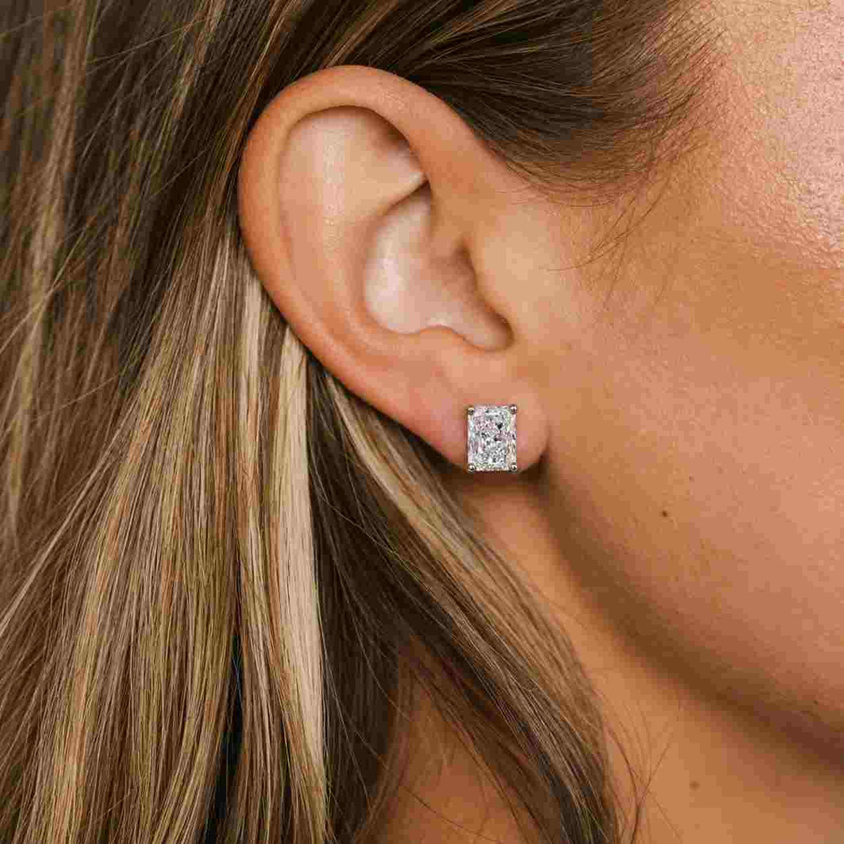 radiant cut lab grown diamond stud earrings - 10k 14k 18k gold platinum 