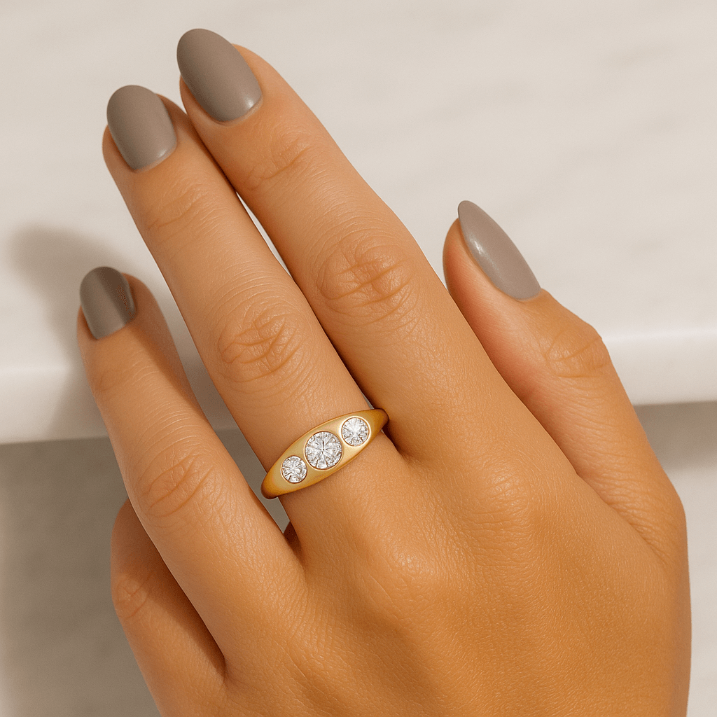 Dainty Round Diamond 3 Stone Engagement Ring, Lab Grown Diamond Wedding Ring, Bypass Setting Ring, Anniversary Ring for Women, Promise Ring