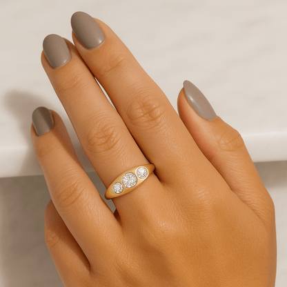 Dainty Round Diamond 3 Stone Engagement Ring, Lab Grown Diamond Wedding Ring, Bypass Setting Ring, Anniversary Ring for Women, Promise Ring