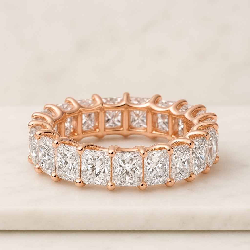 Radiant Cut Lab Grown Diamond Wedding Band U Prong Diamond Setting Eternity Diamond Wedding Band