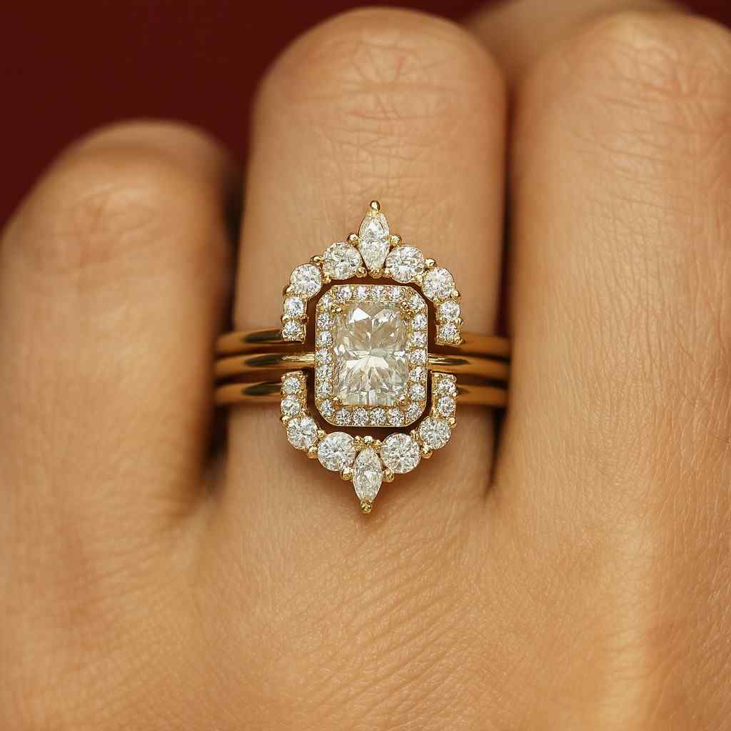 Radiant Cut Lab Grown Diamond Wedding Ring Set 10k Solid Gold Anniversary Ring Halo Ring Gifts For Women