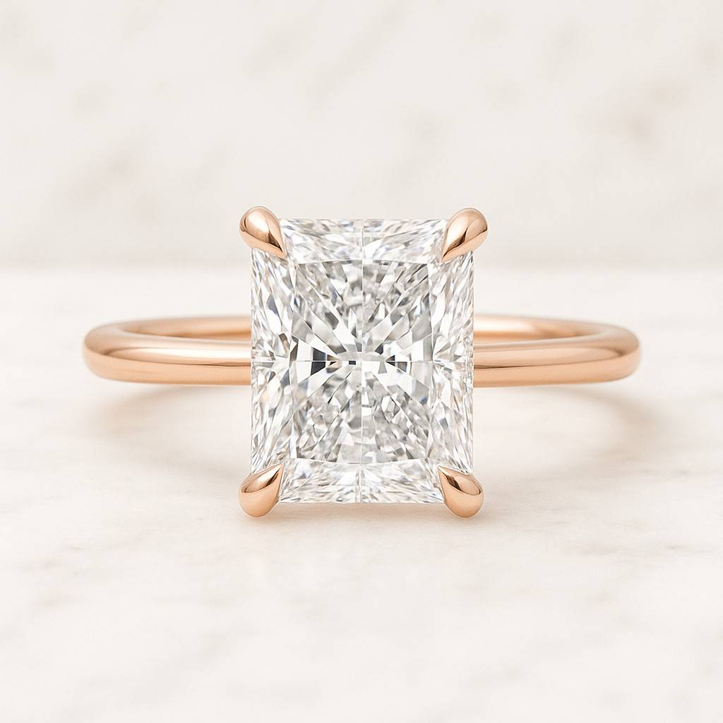 Radiant Cut Lab Grown Engagement Ring Side Marquise Diamond Hidden Halo Wedding Ring