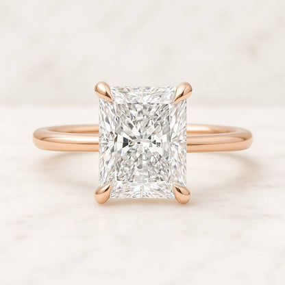 Radiant Cut Lab Grown Engagement Ring Side Marquise Diamond Hidden Halo Wedding Ring