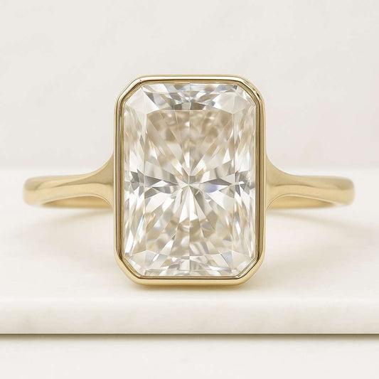 Radiant Cut Moissanite Engagement Ring Yellow Gold Double Prong