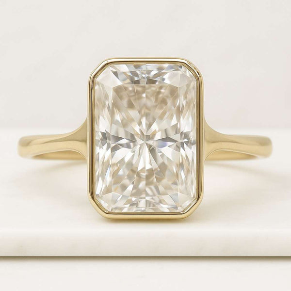 Radiant Cut Moissanite Engagement Ring Yellow Gold Double Prong